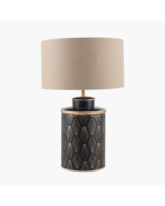 Chrysler Black Art Deco Hand Painted Table Lamp Base with Harry 35cm Taupe Cotton Mix Cylinder Lampshade