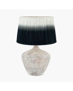 Manaia White Wash Textured Wood Table Lamp Base with Scallop 35cm Black Ombre Soft Pleated Tapered Shade