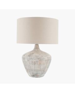 Manaia White Wash Textured Wood Table Lamp with Henry 35cm Taupe Handloom Cylinder Shade