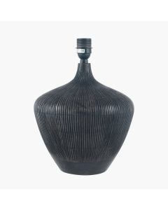Manaia Antique Black Textured Wood Table Lamp Base with Lino 35cm Black Self Lined Linen Cylinder Lampshade
