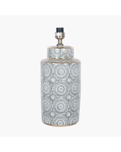 Kari Circle Pattern Ceramic Table Lamp Base with Harry 40cm Ivory Cotton Mix Cylinder Lampshade