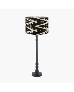 Rhode Matt Black Stick Metal Table Lamp Base with Lars 30cm Black Ikat Patterned Cylinder Lampshade