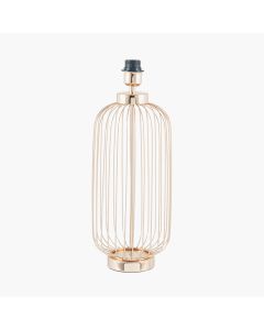 Dania French Gold Metal Wire Tall Table Lamp Base with Bow 40cm Sapphire Velvet Cylinder Lampshade