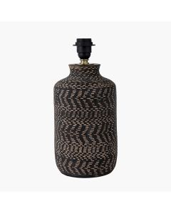 Atouk Textured Black Stoneware Table Lamp Base with Harry 35cm Ivory Cotton Mix Cylinder Lampshade