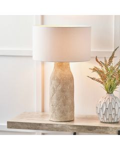 Palawan Stone Grey Feather Stoneware Table Lamp Base with Henry 40cm White Handloom Cylinder Lampshade