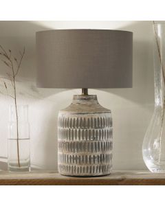 Galle Grey Wash Wood Textured Table Lamp Base with Harry 30cm Steel Grey Cotton Mix Cylinder Lampshade