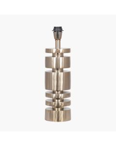Elon Champagne Gold Metal Stacked Cylinder Table Lamp Base with Lino 35cm White Self Lined Linen Cylinder Lampshade