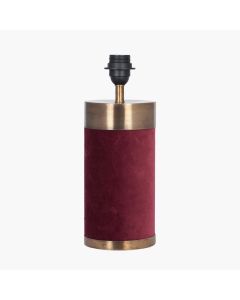 Dempsey Red Velvet and Antique Gold Metal Table Lamp Base with Harry 30cm Ivory Cotton Mix Cylinder Lampshade