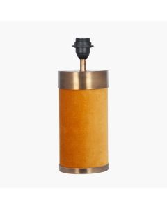 Dempsey Mustard Velvet and Antique Gold Metal Table Lamp Base with Henry 30cm White Handloom Cylinder Lampshade