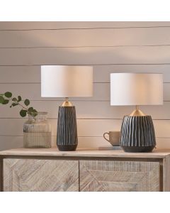 Artemis Black Textured Ceramic and Brushed Silver Table Lamp