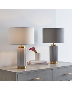 Ionic Grey Textured Ceramic and Gold Metal Table Lamp