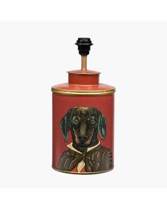Dachshund Red Hand Painted Metal Table Lamp Base with Henry 35cm Mulberry Handloom Cylinder Lampshade