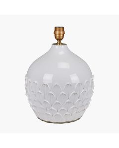 Willow White Leaf Detail Stoneware Table Lamp Base with Milos 40cm Pistachio Green Linen Tapered Lampshade