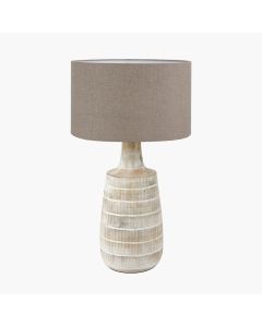 Dambula White Wash Wood Textured Tall Neck Table Lamp Base with Edward 40cm Natural Linen Cylinder Lampshade