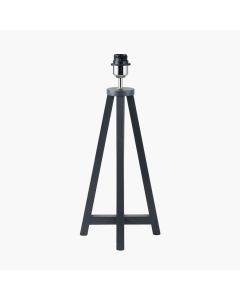 Whitby Matt Black Wood Tapered 4 Post Table Lamp Base with Lino 35cm Black Self Lined Linen Cylinder Lampshade
