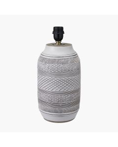Kira White and Black Textured Stoneware Table Lamp Base with Lino 35cm Steel Grey Self Lined Linen Cylinder Lampshade