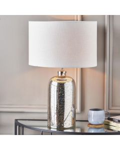 Ophelia Mercurial Glass Table Lamp Base with Lino 40cm White Self Lined Linen Cylinder Lampshade