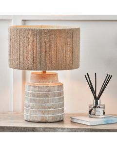 Paihia White Wash Wood Textured Short Table Lamp Base with Issa Natural Rope 30cm Cylinder Lampshade