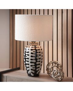 Elkorn Black and White Tall Coral Ceramic Table Lamp Base with Rouen 35cm White Boucle Cylinder Lampshade