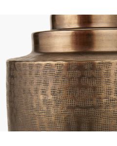 Zuri Antique Brass Metal Pot Table Lamp Base with Henry 40cm Grey Handloom Cylinder Lampshade