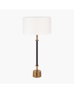 Antoine Black Croc and Antique Brass Tall Metal Table Lamp Base with Henry 35cm White Handloom Cylinder Lampshade