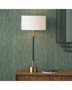 Antoine Black Croc and Antique Brass Metal Table Lamp Base with Henry 30cm White Handloom Cylinder Lampshade