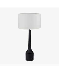 Marin Black Wood Tall Neck Table Lamp Base with Lino 40cm White Self Lined Linen Cylinder Lampshade