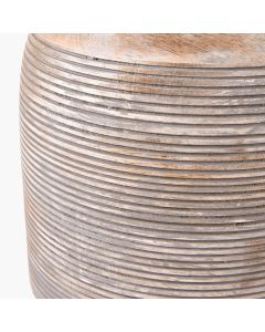 Nelu Grey Engraved Wood Dome Table Lamp Base with Lino 35cm White Self Lined Linen Cylinder Lampshade