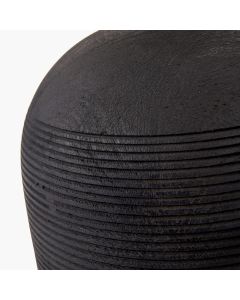 Nelu Black Engraved Wood Dome Table Lamp Base with Rouen 35cm Taupe Boucle Cylinder Lampshade
