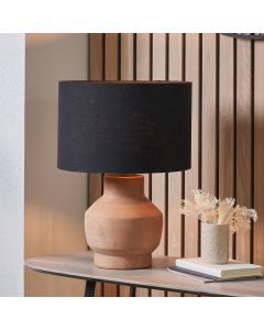 Inna Natural Urn Terracotta Table Lamp Base with Lino 35cm Black Self Lined Linen Cylinder Lampshade