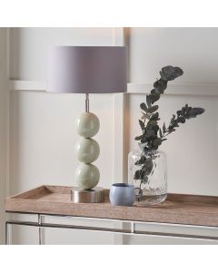 Sofia Sage and Silver Enamel 3 Ball Table Lamp Base with Harry 35cm Steel Grey Cotton Mix Cylinder Lampshade