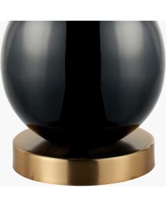 Sofia Black and Gold Enamel Table Lamp Base with Stellan 35cm Black Slubbed Silk Mix Gold Lined Cylinder Lampshade