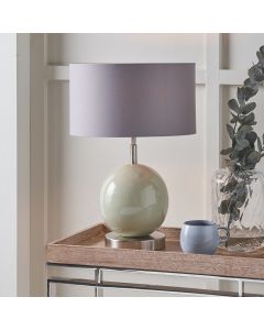 Sofia Sage and Silver Enamel Table Lamp Base with Harry 35cm Steel Grey Cotton Mix Cylinder Lampshade