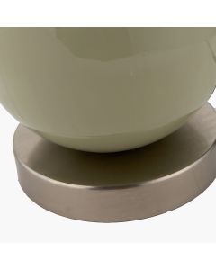 Sofia Sage and Silver Enamel Table Lamp Base with Edward 35cm Pistachio Green Linen Cylinder Lampshade