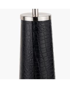 Laurence Black Croc Leather and Silver Table Lamp Base with Henry 40cm White Handloom Cylinder Lampshade