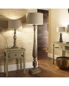 Alia Grey Wash Turned Mango Wood Floor Lamp Base