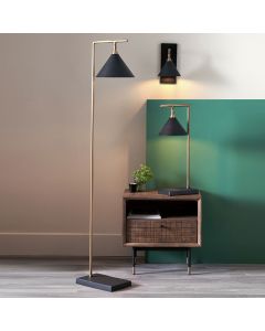 Zeta Matt Black and Antique Brass Floor Lamp 