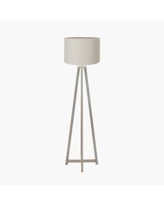 Whitby Grey Wash Wood Tapered 4 Post Floor Lamp Base with Lino 45cm Grey Self Lined Linen Cylinder Lampshade