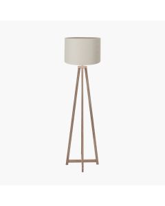 Whitby Grey Wash Wood Tapered 4 Post Floor Lamp Base with Lino 45cm Grey Self Lined Linen Cylinder Lampshade