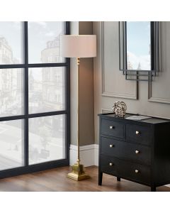 Claudius Gold Metal Stick Floor Lamp Base with Henry 40cm White Handloom Cylinder Lampshade