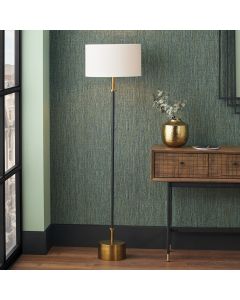 Antoine Black Croc and Antique Brass Metal Floor Lamp Base with Henry 40cm White Handloom Cylinder Lampshade