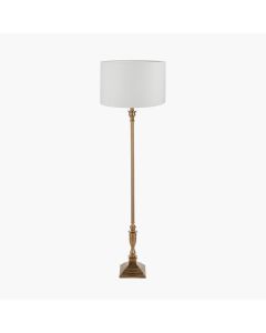 Canterbury Antique Brass Metal Floor Lamp Base with Lino 45cm Cream Self Lined Linen Cylinder Lampshade