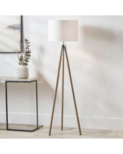 Vali Silver Metal and Grey Wood Grain Tripod Floor Lamp