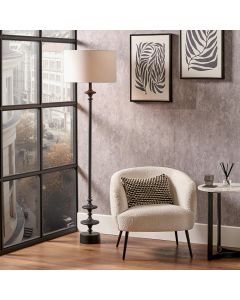 Emilio Matt Black Candlestick Floor Lamp Base with Henry 45cm White Handloom Cylinder Lampshade