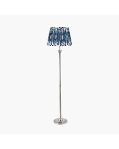 Salvatore Antique Silver Metal Floor Lamp Base with Izara 45cm Ocean Blue Ikat Patterned Mushroom Pleat Tapered Lampshade