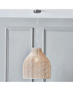 Caswell Natural Rattan Cloche Pendant with Brushed Chrome Ceiling Fitting E27