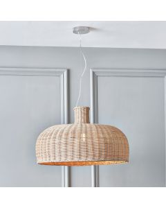 Caswell Natural Rattan Dome Pendant with Brushed Chrome Ceiling Fitting E27
