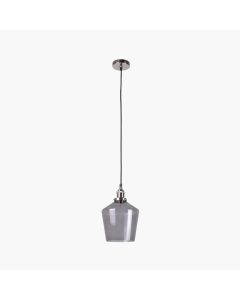 Emmanuelle Antique Silver Metal and Smoke Glass Pendant