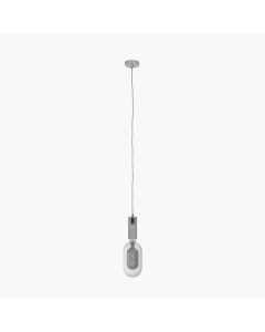 Frowick Concrete and Brushed Chrome Ceiling Fitting with LED Clear and Smokey Double Tube Organic E27 Bulb