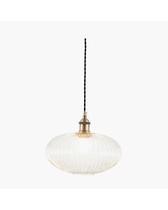 Abigail Clear Ribbed Glass Oval Pendant